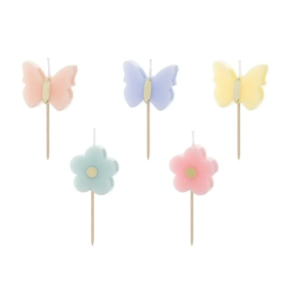 Tårtljus Fjärilar & Blommor 5-pack